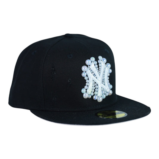 Black NY Fitted "White Pearl" Cap