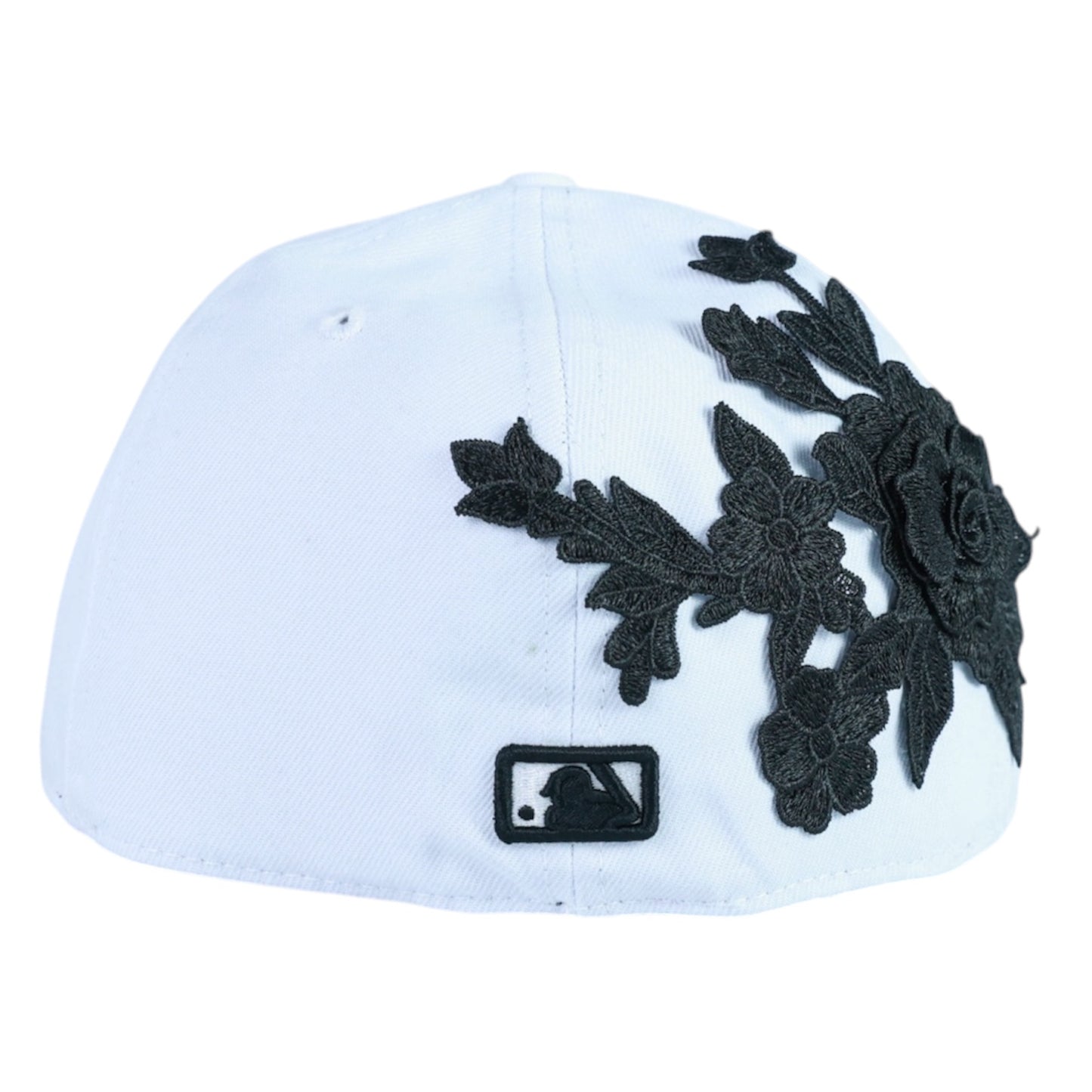 White NY Fitted "Black Flower" Cap