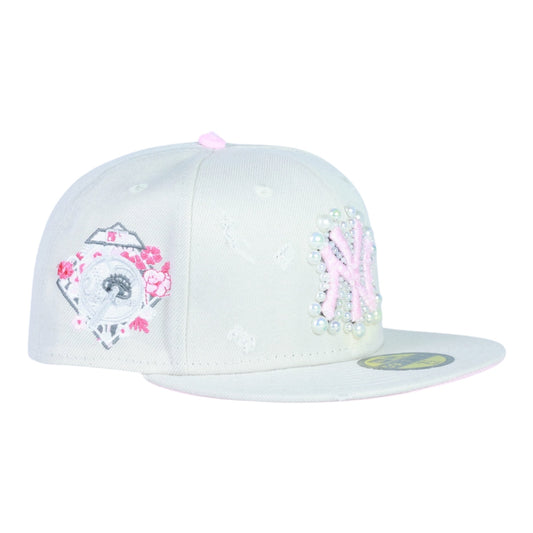 Beige/Pink Fitted "Pearl Logo" Cap