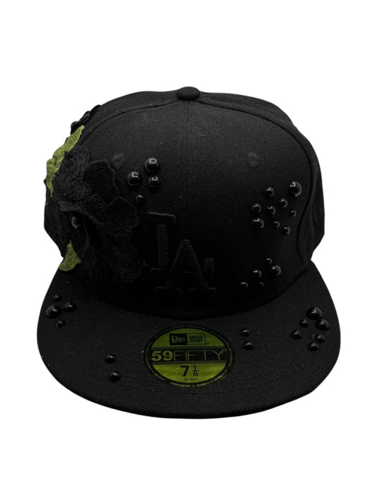Black LA "Rose and Pearls" Fitted Cap