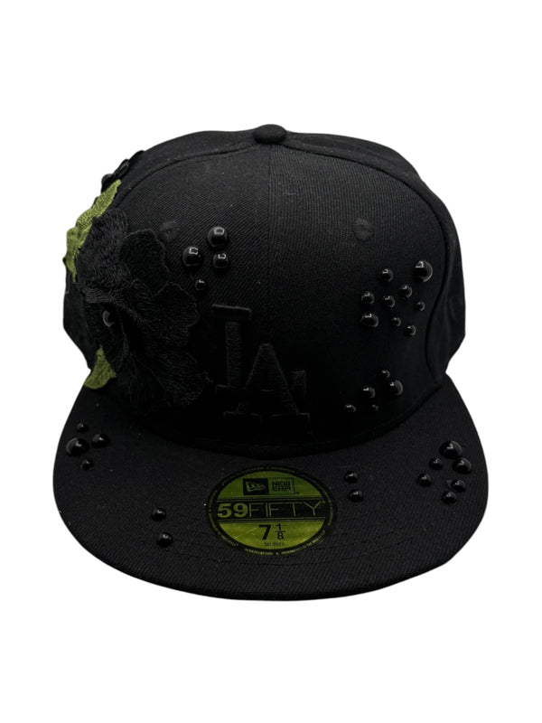 Black LA "Rose and Pearls" Fitted Cap