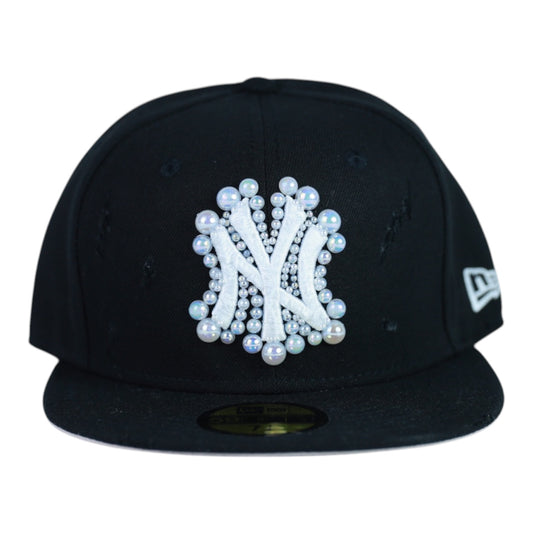 Black NY Fitted "White Pearl" Cap
