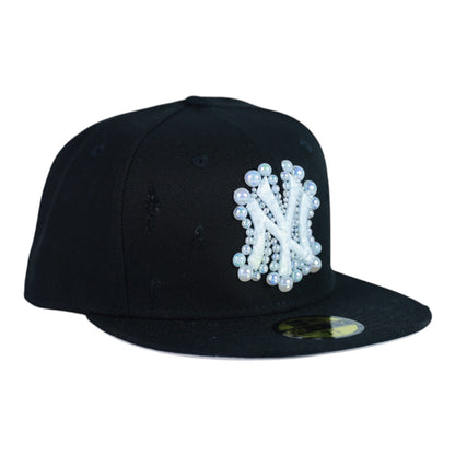 Black NY Fitted "White Pearl" Cap