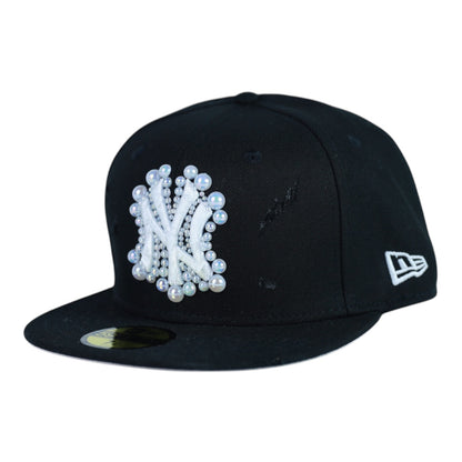 Black NY Fitted "White Pearl" Cap