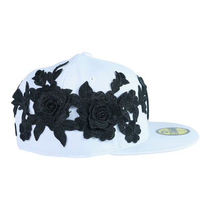 White NY Fitted "Black Flower" Cap