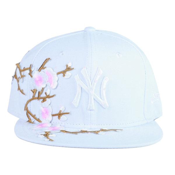 White NY Fitted "Sakura Flower" Cap