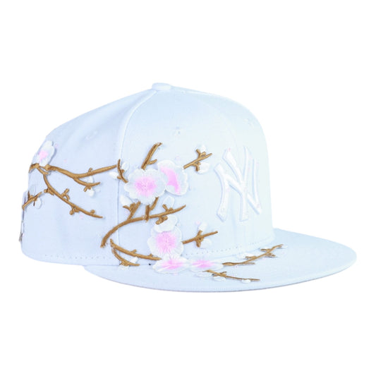 White NY Fitted "Sakura Flower" Cap