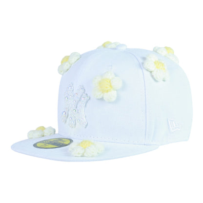 White NY Fitted Flower "White Pearl Logo" Cap