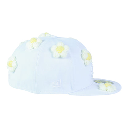 White NY Fitted Flower "White Pearl Logo" Cap