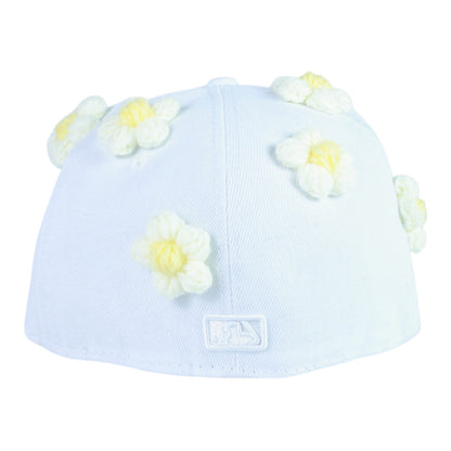 White NY Fitted Flower "White Pearl Logo" Cap