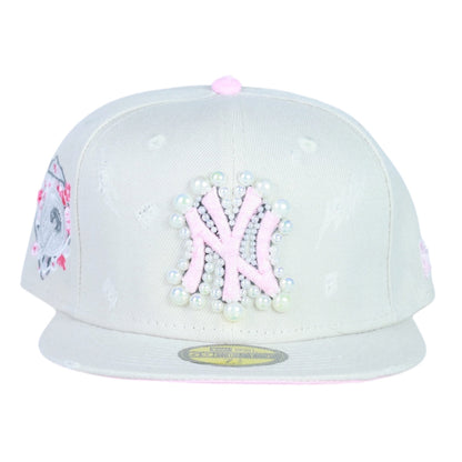 Beige/Pink Fitted "Pearl Logo" Cap