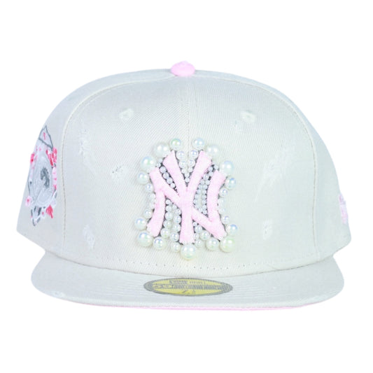 Beige/Pink Fitted "Pearl Logo" Cap