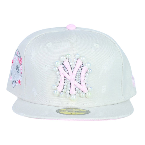 Beige/Pink Fitted "Pearl Logo" Cap