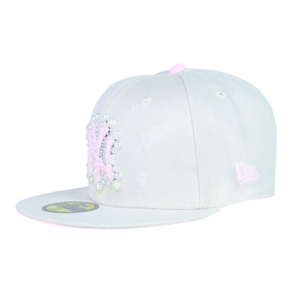Beige/Pink Fitted "Pearl Logo" Cap