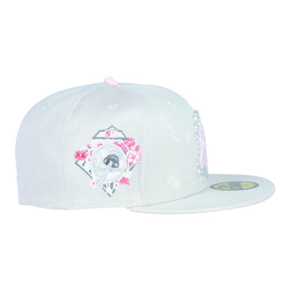 Beige/Pink Fitted "Pearl Logo" Cap