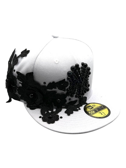 White NY "Iced Black Flower" Fitted Cap