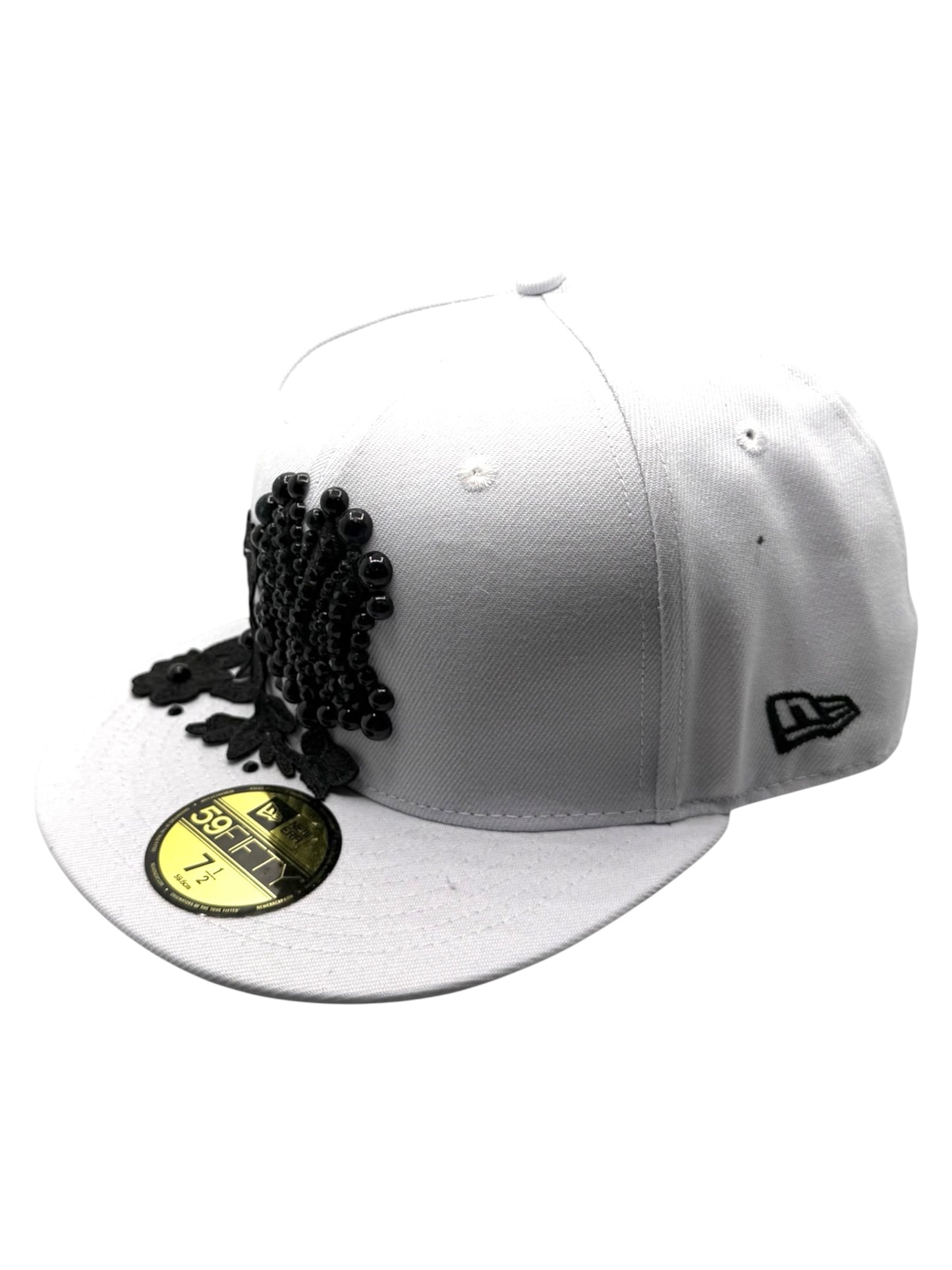 White NY "Iced Black Flower" Fitted Cap