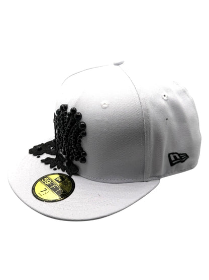 White NY "Iced Black Flower" Fitted Cap
