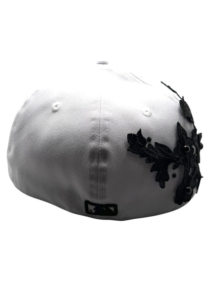 White NY "Iced Black Flower" Fitted Cap