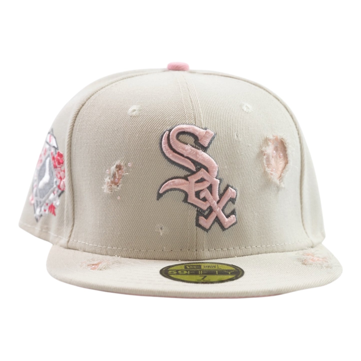 Beige Pink SOX "Distressed" Fitted Cap