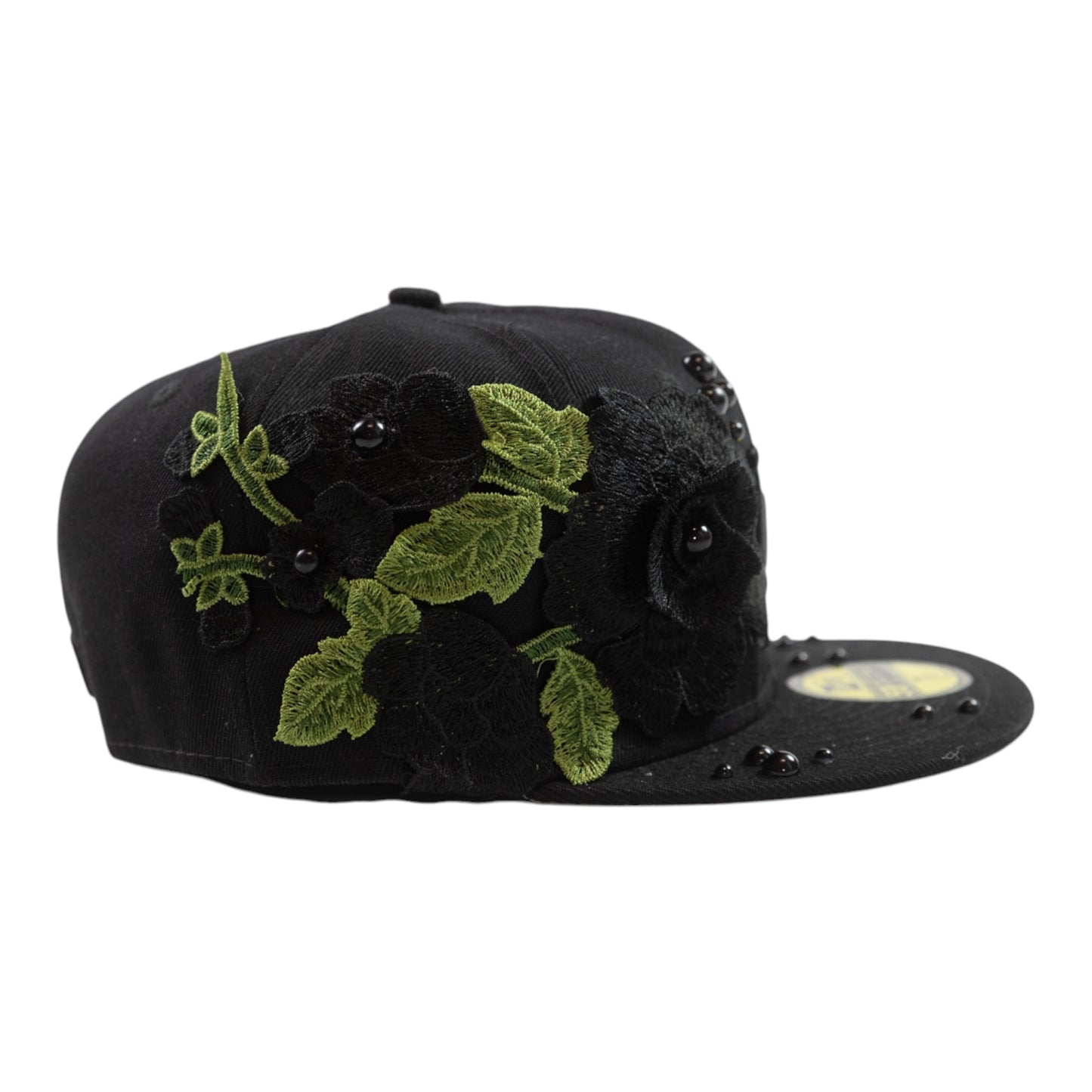 Black LA "Rose and Pearls" Fitted Cap