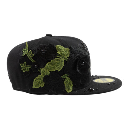 Black LA "Rose and Pearls" Fitted Cap
