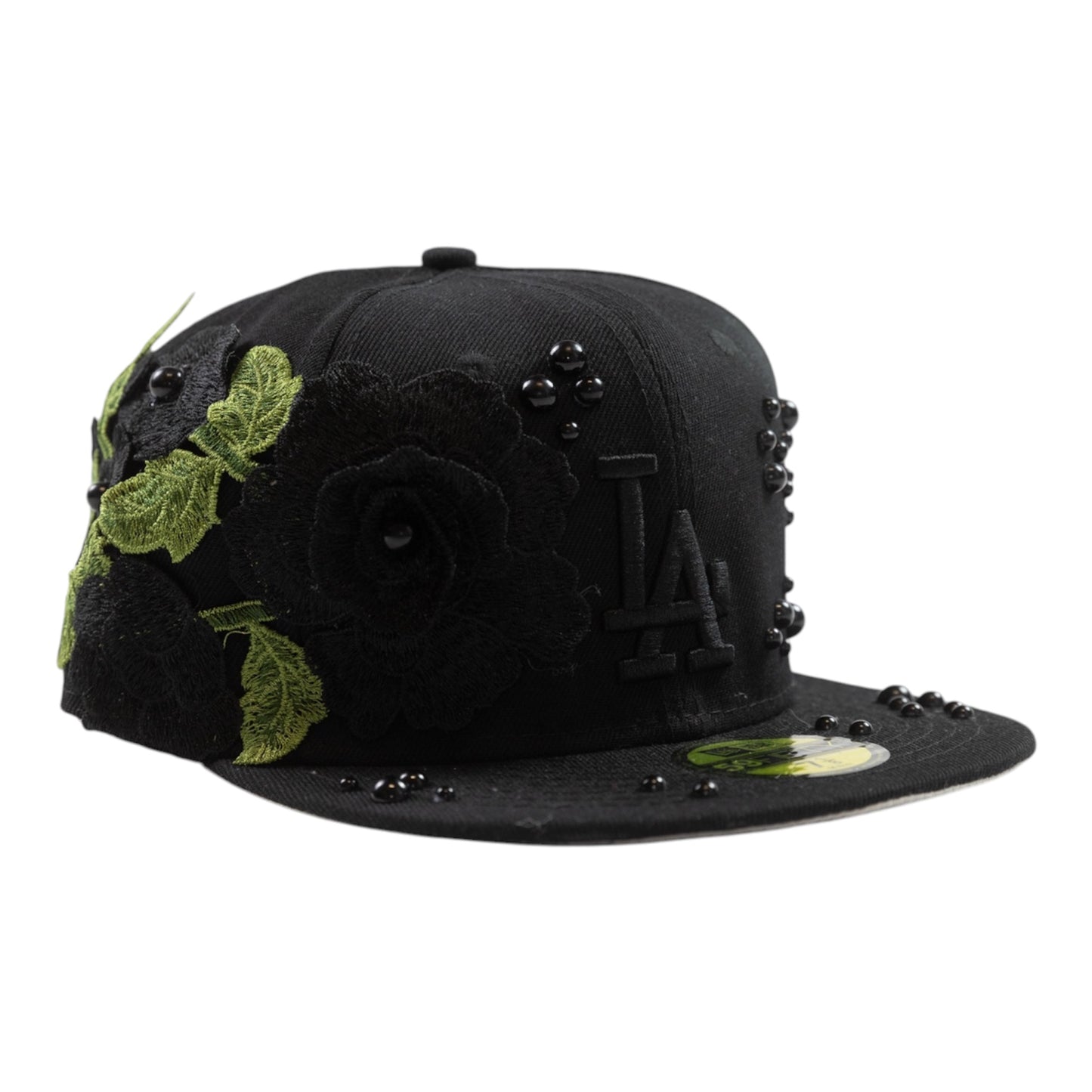 Black LA "Rose and Pearls" Fitted Cap