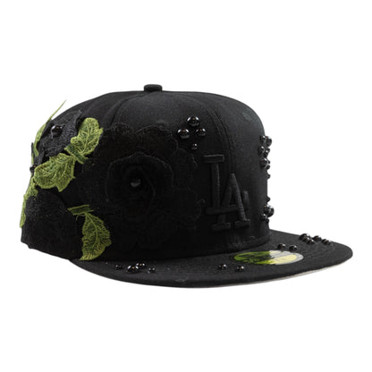 Black LA "Rose and Pearls" Fitted Cap