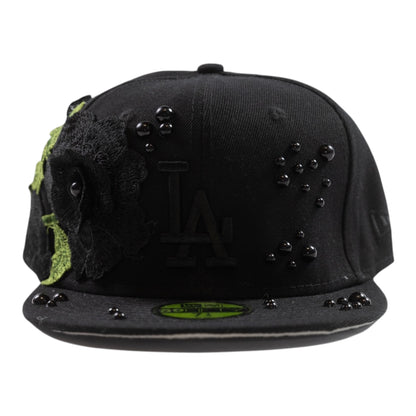 Black LA "Rose and Pearls" Fitted Cap