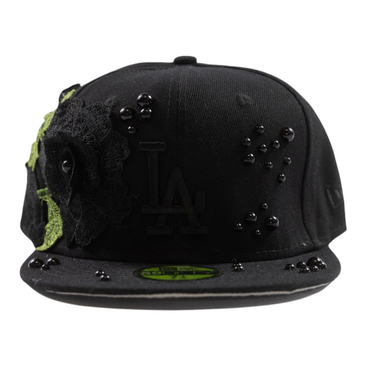 Black LA "Rose and Pearls" Fitted Cap