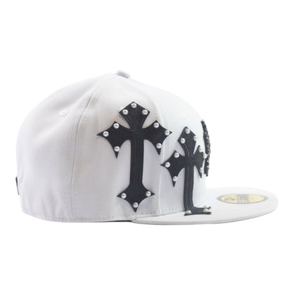 WHITE NY "BLACK CROSS" FITTED CAP