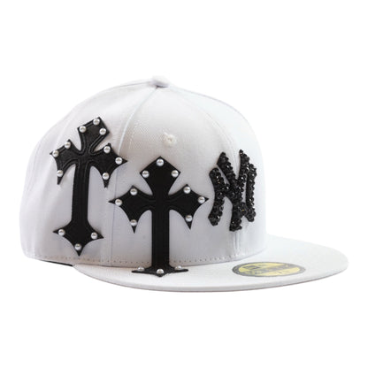 WHITE NY "BLACK CROSS" FITTED CAP