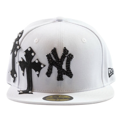 WHITE NY "BLACK CROSS" FITTED CAP