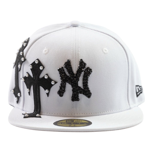 WHITE NY "BLACK CROSS" FITTED CAP