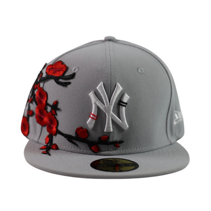 GREY "CHERRY BLOSSOM" NY FITTED CAP