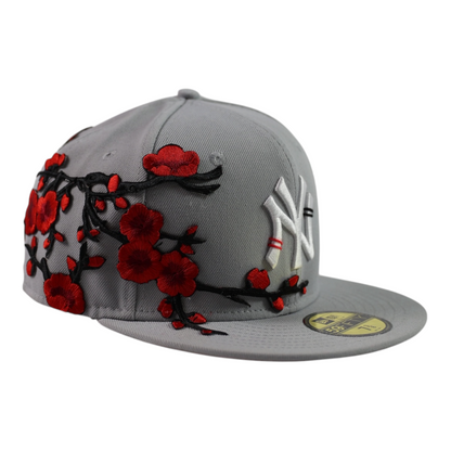 GREY "CHERRY BLOSSOM" NY FITTED CAP
